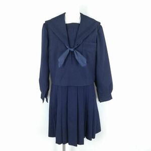 1円 セーラー服 ジャンパースカート スカーフ 上下3点セット 大きいサイズ 冬物 青3本線 女子 学生服 中学 高校 紺 中古 ランクC EY9534