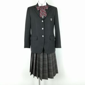 1円 ブレザー チェックスカート 上下4点セット カンコー 冬物 女子 学生服 大阪汎愛高校 ストライプ（黒） 制服 中古 ランクC EY9887の画像1