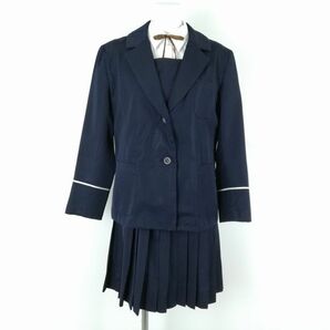 1円 ブレザー ジャンパースカート 紐タイ 上下4点セット 大きいサイズ 冬物 女子 学生服 高知土佐中学高校 紺 制服 中古 ランクC NA0010の画像1