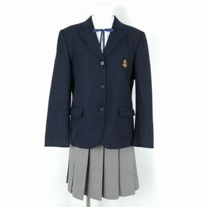 1円 ブレザー チェックスカート 上下4点セット 大きいサイズ カンコー 冬物 女子 学生服 岡山金光学園中学高校 紺 中古 ランクC NA0034