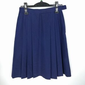 1円 スクールスカート 夏物 w66-丈57 紺 中学 高校 プリーツ 学生服 制服 女子 中古 HK6025