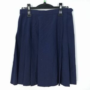 1円 スクールスカート 夏物 w66-丈52 紺 埼玉山村学園高校 プリーツ 学生服 制服 女子 中古 HK6118