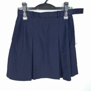 1円 スクールスカート 夏物 w66-丈43 紺 中学 高校 ミニ丈 プリーツ 学生服 制服 女子 中古 HK6059