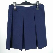 1円 スクールスカート 夏物 w66-丈49 紺 中学 高校 プリーツ 学生服 制服 女子 中古 HK6022_画像1