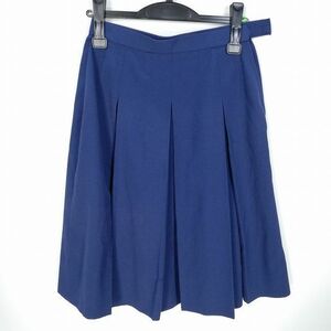 1円 スクールスカート 夏物 w63-丈60 紺 中学 高校 プリーツ 学生服 制服 女子 中古 HK6034