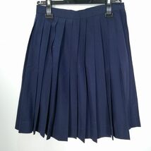 1円 スクールスカート 夏物 w66-丈51 紺 中学 高校 プリーツ 学生服 制服 女子 中古 HK6197_画像1