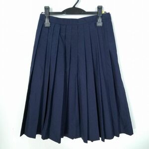 1円 スクールスカート 夏物 w69-丈62 紺 中学 高校 プリーツ 学生服 制服 女子 中古 HK6216