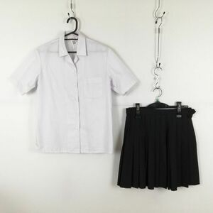 1円 ブラウス ミニスカート 上下2点セット M 夏物 女子 学生服 中学 高校 白 制服 中古 ランクC EY1334