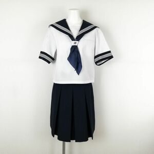 1円 セーラー服 スカート スカーフ 上下3点セット 170A 大きいサイズ 夏物 白3本線 女子 学生服 中学 高校 白 制服 中古 ランクC EY9913