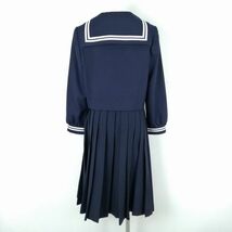 1円 セーラー服 スカート スカーフ 上下3点セット 160A 冬物 白2本線 女子 学生服 中学 高校 紺 制服 中古 ランクC EY9916_画像2