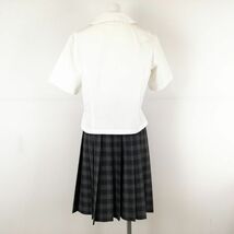 1円 ブラウス チェックスカート リボン 上下3点セット L 大きいサイズ 夏物 女子 学生服 中学 高校 白 制服 中古 ランクC NA0063_画像2