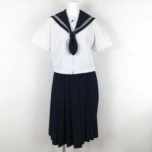 1円 セーラー服 スカート 上下2点セット 165A 夏物 白2本線 女子 学生服 大分坂ノ市中学 白 制服 中古 ランクC EY9664