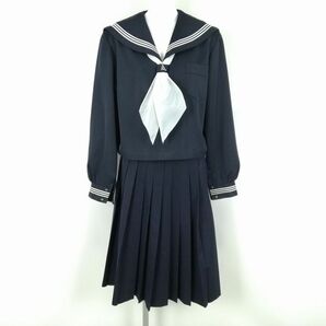 1円 セーラー服 スカート スカーフ 上下3点セット 180A 大きいサイズ 冬物 白3本線 女子 学生服 中学 高校 紺 制服 中古 ランクC NA0210の画像1