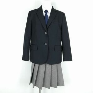 1円 ブレザー チェックスカート 上下4点セット 大きいサイズ カンコー 冬物 女子 学生服 静岡三島長陵高校 黒 制服 中古 ランクC NA0441