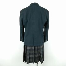 1円 ブレザー チェックスカート リボン 上下4点セット LL 大きいサイズ 冬物 女子 学生服 茨城つくば秀英高校 緑 制服 中古 ランクC NA0479_画像2