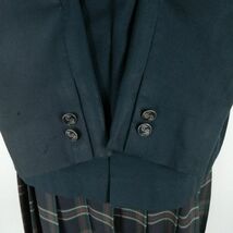 1円 ブレザー チェックスカート リボン 上下4点セット LL 大きいサイズ 冬物 女子 学生服 茨城つくば秀英高校 緑 制服 中古 ランクC NA0479_画像3