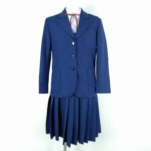 1円 ブレザー ジャンパースカート 紐タイ 上下4点セット 冬物 女子 学生服 中学 高校 花紺 制服 中古 ランクC NA0262