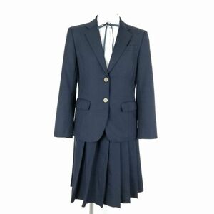 1円 ブレザー スカート 紐タイ 上下4点セット 指定 富士ヨット 冬物 女子 学生服 香川琴平高校 紺 制服 中古 ランクB NA0130