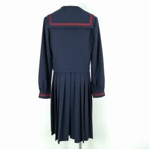 1円 セーラー服 ジャンパースカート スカーフ 上下3点セット 冬物 赤3本線 女子 学生服 中学 高校 紺 制服 中古 ランクC NA0202の画像2