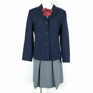 1円 ブレザー スカート リボン 上下4点セット 165A オリーブデオリーブ 冬物 女子 学生服 中学 高校 紺 制服 中古 ランクC NA0309