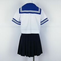 1円 セーラー服 ミニスカート スカーフ 上下3点セット 夏物 白2本線 女子 学生服 中学 高校 白 制服 中古 ランクC NA0269_画像2