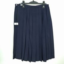 1円 スクールスカート 大きいサイズ 冬物 w78-丈73 紺 中学 高校 プリーツ 学生服 制服 女子 中古 IN5155_画像2