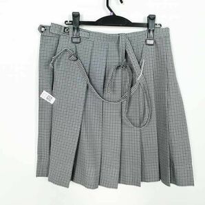 1円 スクールスカート 大きいサイズ 冬物 w75-丈53 チェック 中学 高校 プリーツ 学生服 制服 女子 中古 IN5147の画像2