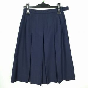 1円 スクールスカート 冬物 w66-丈62 紺 中学 高校 プリーツ 学生服 制服 女子 中古 IN5159の画像1