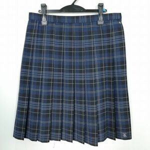 1円 スクールスカート 大きいサイズ 夏物 w78-丈63 チェック 中学 高校 プリーツ 学生服 制服 女子 中古 IN5181