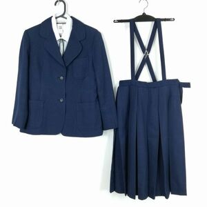 1円 ブレザー ベスト スカート 紐タイ 上下4点セット 指定 冬物 女子 学生服 中学 高校 花紺 制服 中古 ランクC EY9972