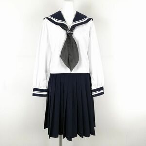 1円 セーラー服 スカート 上下3点セット 大きいサイズ 中間服 白2本線 女子 学生服 高知土佐女子高校 白 制服 中古 ランクC NA0218