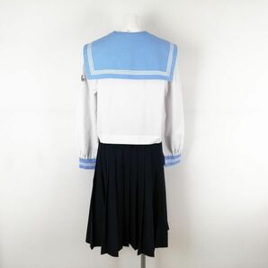 1円 セーラー服 スカート スカーフ 上下3点セット 165A 大きいサイズ 中間服 白3本線 女子 学生服 高知学園高校 白 中古 ランクC NA0126の画像2