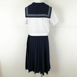 1円 セーラー服 スカート スカーフ 上下3点セット 夏物 グレー3本線 女子 学生服 高知岡豊高校 白 制服 中古 ランクC NA0112の画像2