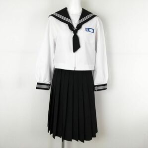 1円 セーラー服 スカート スカーフ 上下3点セット 指定 ミッシェルクラン 中間服 白3本線 女子 静岡韮山中学 白 中古 ランクC EY9915の画像1