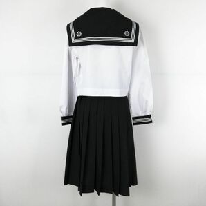 1円 セーラー服 スカート スカーフ 上下3点セット 指定 ミッシェルクラン 中間服 白3本線 女子 静岡韮山中学 白 中古 ランクC EY9915の画像2