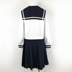 1円 セーラー服 スカート スカーフ 上下3点セット 165A 大きいサイズ 中間服 白1本線 女子 学生服 中学 高校 白 制服 中古 ランクC NA0364の画像2