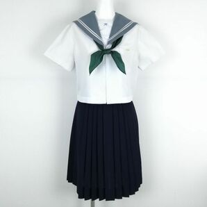 1円 セーラー服 スカート スカーフ 上下3点セット 165A 大きいサイズ 夏物 白2本線 女子 学生服 中学 高校 白 制服 中古 ランクC NA0412の画像1