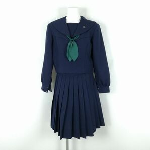 1円 セーラー服 スカート リボン 上下3点セット 冬物 女子 学生服 広島廿日市西高校 紺 制服 中古 ランクB NA0137の画像1