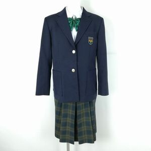 1円 ブレザー チェックスカート リボン 上下4点セット 冬物 女子 学生服 東京浅間中学 紺 制服 中古 ランクC NA0538