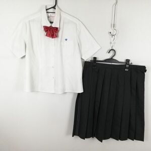 1 jpy blouse skirt ribbon top and bottom 3 point set BL large size summer thing woman school uniform white Kagoshima original heart woman middle . high school used rank C NA0445