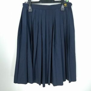 1円 スクールスカート 夏物 w66-丈59 紺 中学 高校 プリーツ 学生服 制服 女子 中古 HK6200