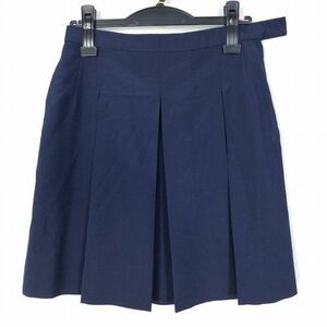 1円 スクールスカート 大きいサイズ 夏物 w72-丈48 紺 中学 高校 プリーツ 学生服 制服 女子 中古 HK6143