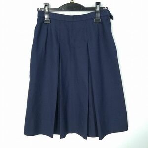 1円 スクールスカート 冬物 w63-丈57 紺 中学 高校 プリーツ 学生服 制服 女子 中古 HK6357