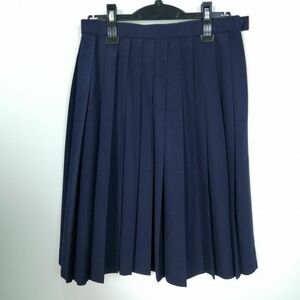 1円 スクールスカート 夏物 w66-丈57 紺 中学 高校 プリーツ 学生服 制服 女子 中古 HK6190