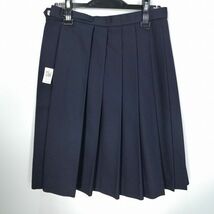 1円 スクールスカート 冬物 w66-丈57 紺 中学 高校 プリーツ 学生服 制服 女子 中古 HK6594_画像2