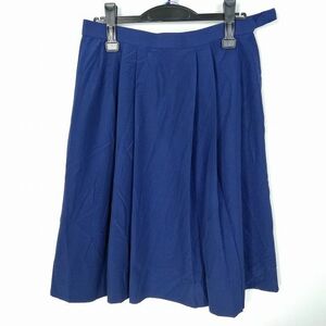 1円 スクールスカート 大きいサイズ 夏物 w72-丈60 花紺 中学 高校 プリーツ 学生服 制服 女子 中古 HK6320