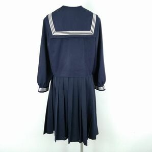 1円 セーラー服 スカート スカーフ 上下3点セット 165A 大きいサイズ 冬物 白3本線 女子 学生服 中学 高校 紺 制服 中古 ランクC NA0226の画像2