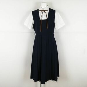 1円 ジャンパースカート 紐タイ バスト86 ウエスト66 冬物 女子 学生服 中学 高校 紺 制服 中古 ランクB EY9585