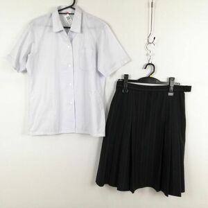 1円 ブラウス スカート 上下2点セット M トンボ 夏物 女子 学生服 中学 高校 白 制服 中古 ランクC EY1332