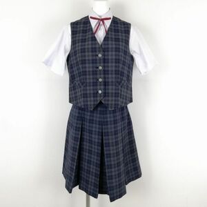 1円 ベスト チェックスカート 紐タイ 上下4点セット 指定 夏物 女子 学生服 埼玉小手指中学 制服 中古 ランクB NA0392